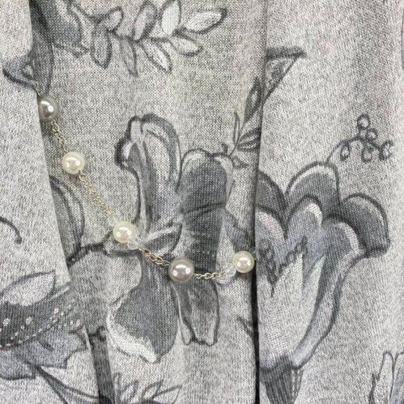 Alfred Dunner Womens Cardigan Sweater Size Large Gray Floral Removable Necklace - Picture 4 of 10